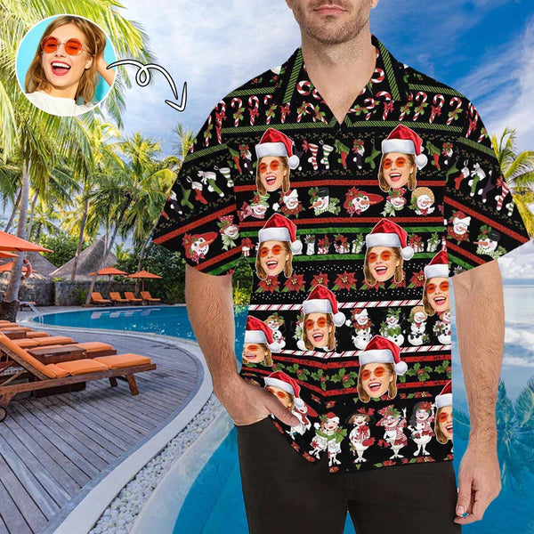 Custom Face Cute Snowman Red Hat Christmas Custom Photo Hawaiian Shirt | P301