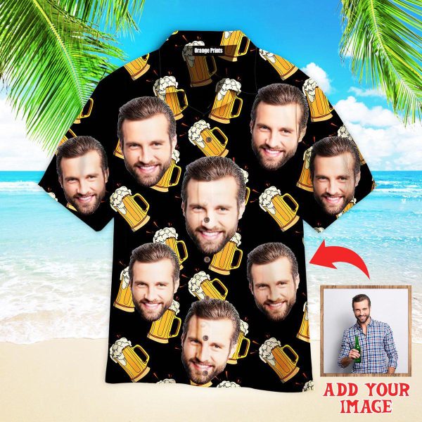 Custom Face Happy On Craft Glass Beer Custom Photo Hawaiian Shirt | P216