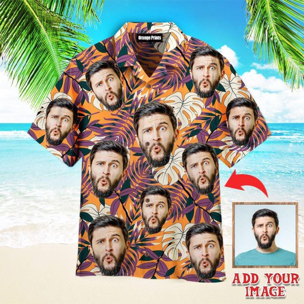 Custom Face On Vintage Orange Tropical Custom Photo Hawaiian Shirt | P201