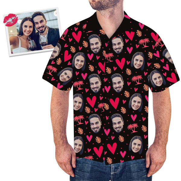 Custom Face Tree And Leaves Love Heart Men’s Valentine Custom Photo Hawaiian Shirt | P204