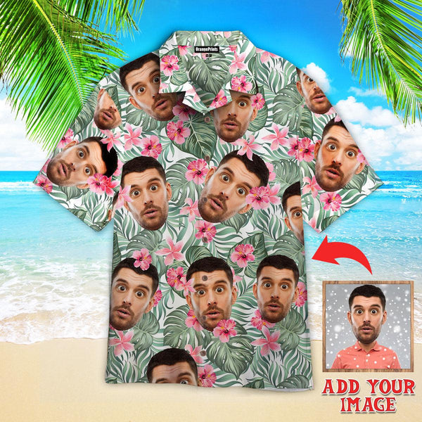 Custom Funny Face Christmas Tropical Custom Photo Hawaiian Shirt | P206