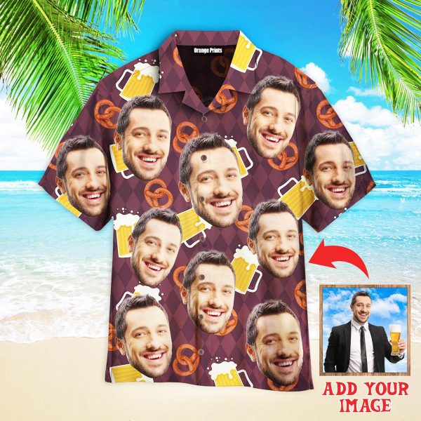 Custom Funny Face On German Beer And Pretzels Custom Photo Hawaiian Shirt | P208