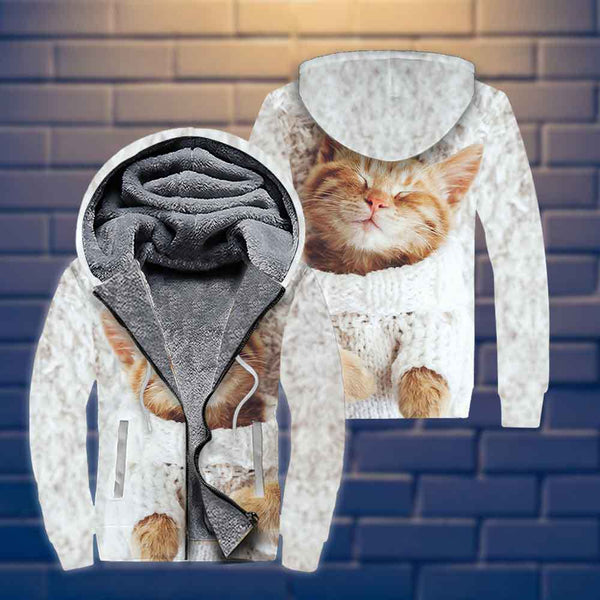 Cute Animal Cat Pattern Fleece Zip Hoodie All Over Print | FZ259