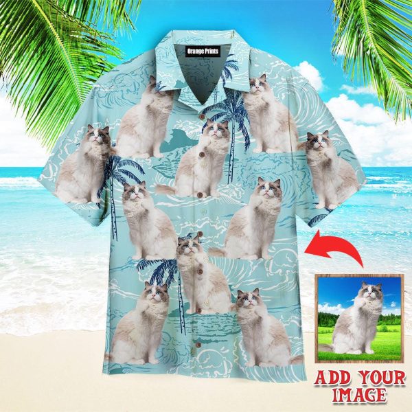Cute Blue Bicolor Ragdoll On Big Wave Tropical Custom Photo Hawaiian Shirt | P221