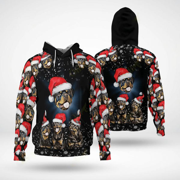 Cute Rottweiler Wearing Christmas Hat 3D All Over Print | Adult | HP2207