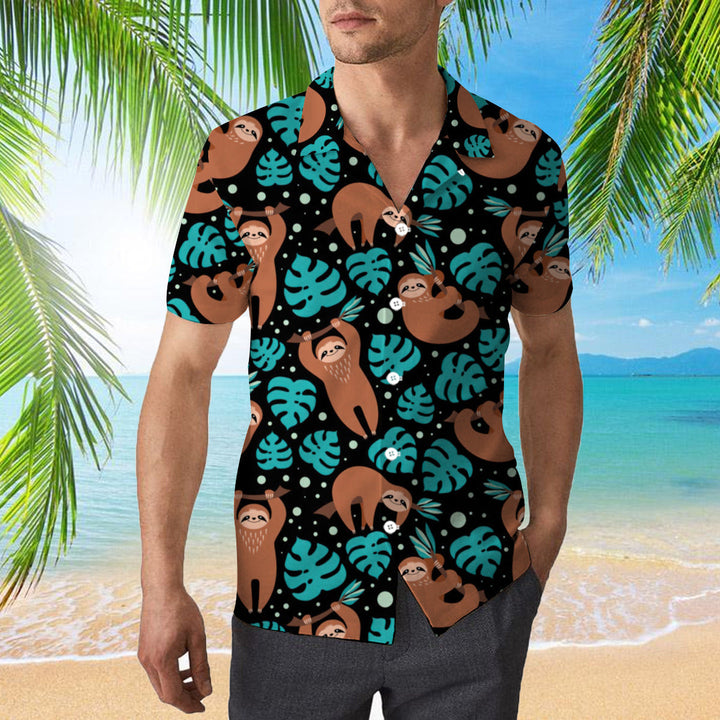 Cute Sloth On Tropical Forest Pattern Blue Theme Pattern Hawaiian Shirt | For Men & Women | HW1935-BehighStyle