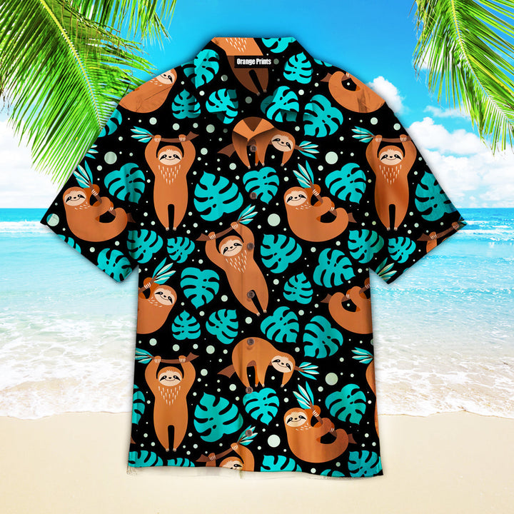 Cute Sloth On Tropical Forest Pattern Blue Theme Pattern Hawaiian Shirt | For Men & Women | HW1935-BehighStyle