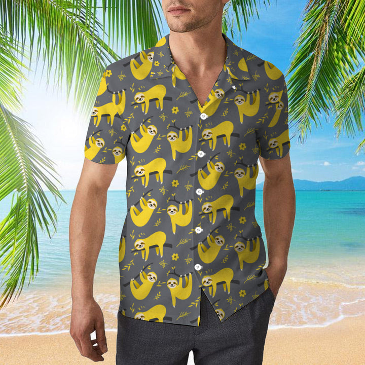 Cute Sloth Seamless Pattern In Yellow And Gray Hawaiian Shirt | For Men & Women | HW1932-BehighStyle