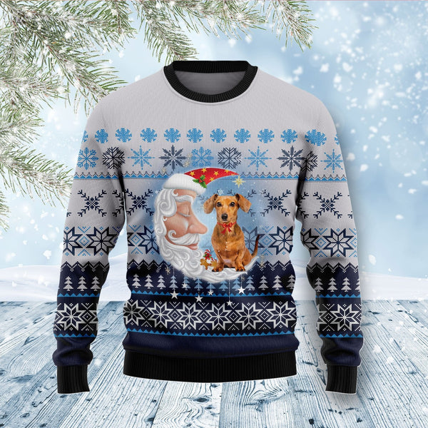 Dachshund Dog Love Santa Moon Ugly Christmas Sweater | Adult | US1818