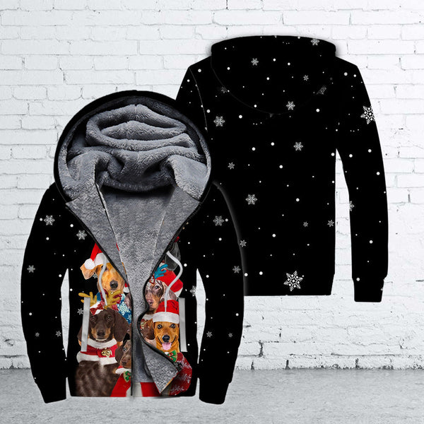 Dachshund Dog Merry Christmas Fleece Zip Hoodie All Over Print | FZ272