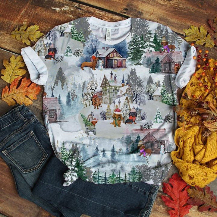 Dachshund Village Christmas 3D All Over Print | For Men & Women | Adult | HP1987-BehighStyle
