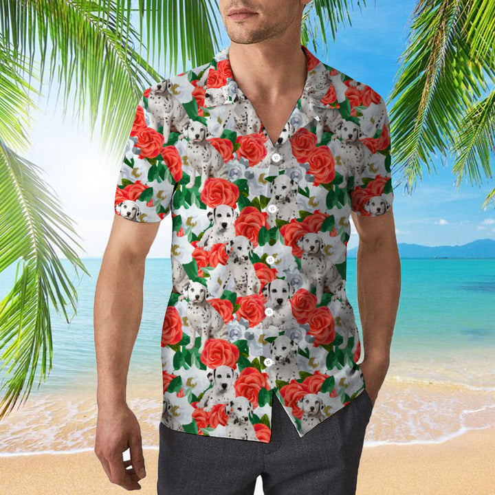 Dalmatins Dog In Red Flowers Hawaiian Shirt | For Men & Women | HW1155-BehighStyle