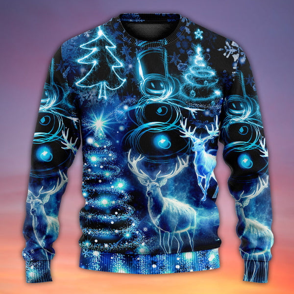 Deer Snowman Tree Glow Light Ugly Christmas Sweater | Adult | US2344