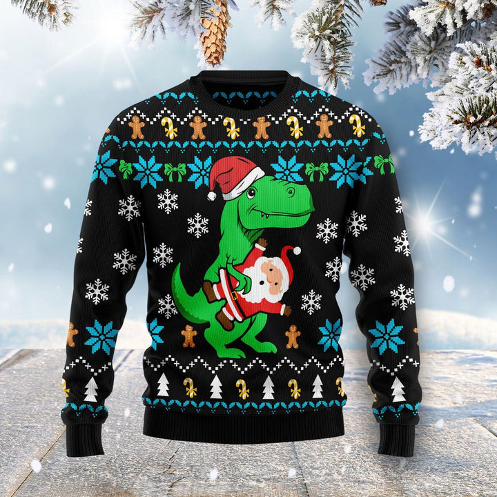 Dinosaur And Santa Claus Ugly Christmas Sweater | For Men & Women | Adult | US1535-BehighStyle