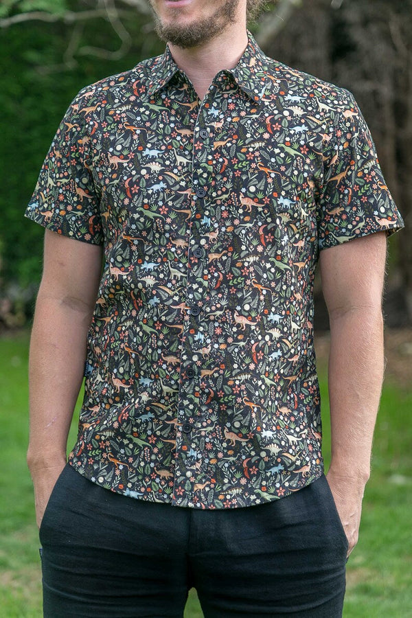 Dinosaur Floral Black Hawaiian Shirt | HW3284