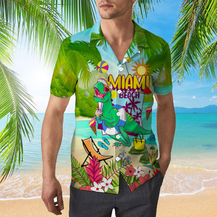 Dinosaur Miami Beach Summer Cool Hawaiian Shirt | For Men & Women | HW1914-BehighStyle