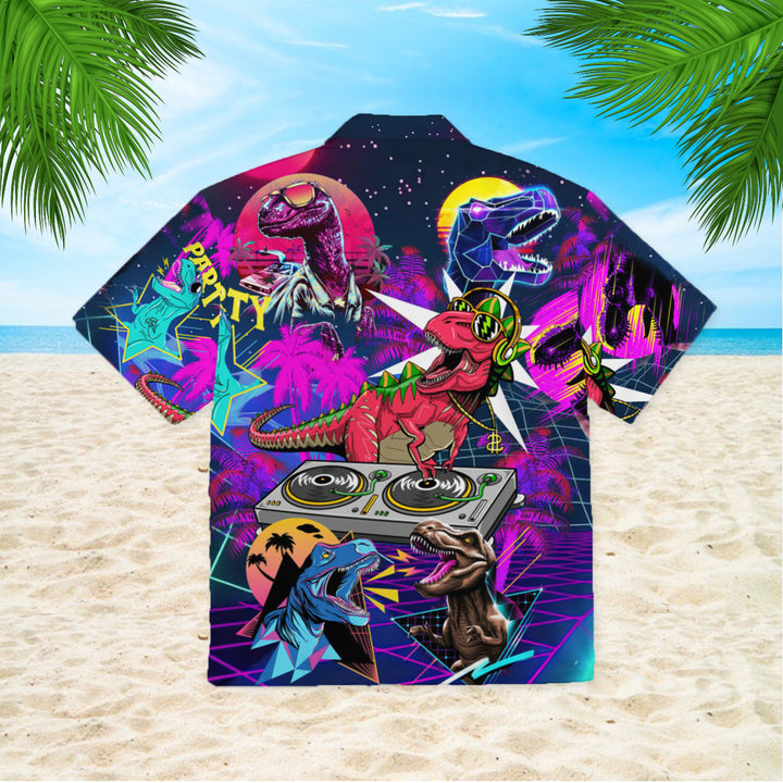 Dinosaur T-rex Neon DJ Party Hawaiian Shirt | For Men & Women | HW320-BehighStyle