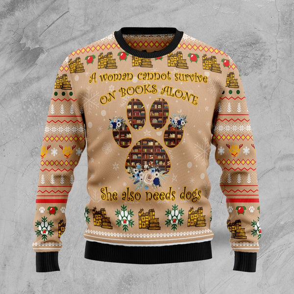 Dog And Book Lover Ugly Christmas Sweater | Adult | US1822