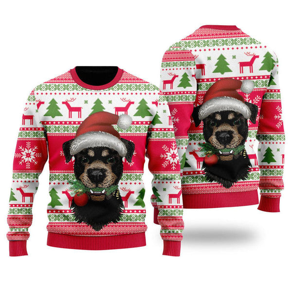 Dog Santas Hat Holiday Time Pattern Ugly Christmas Sweater | Adult | US1994