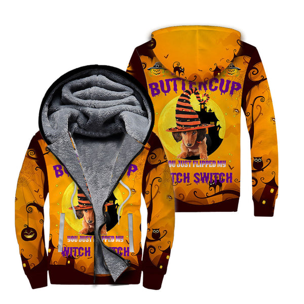Dog Witch Halloween Buckle Up Butter Cup Fleece Zip Hoodie All Over Print | FZ568