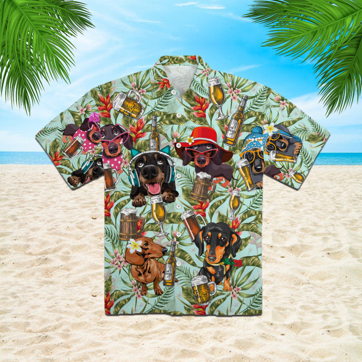 Dogs Dachsund Drinking Beer Hawaiian Shirt | For Men & Women | HW1053-BehighStyle