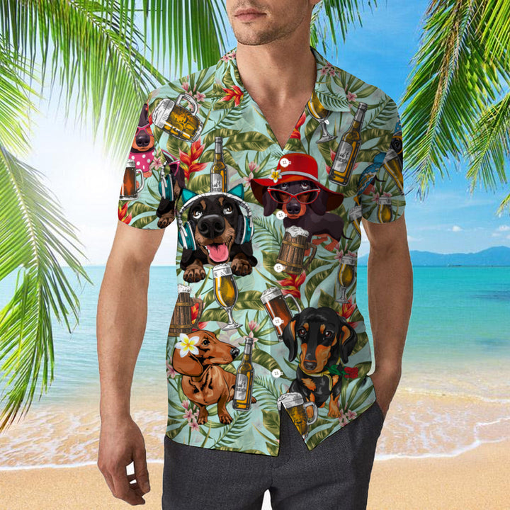 Dogs Dachsund Drinking Beer Hawaiian Shirt | For Men & Women | HW1053-BehighStyle