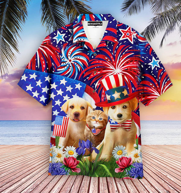 Dogs Love American Flag Firework Hawaiian Shirt | For Men & Women | HW201-BehighStyle