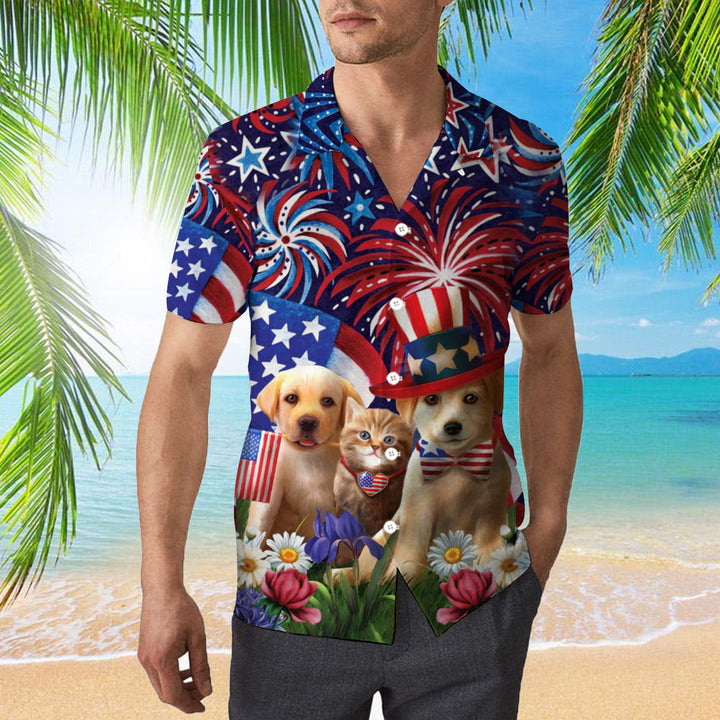 Dogs Love American Flag Firework Hawaiian Shirt | For Men & Women | HW327-BehighStyle