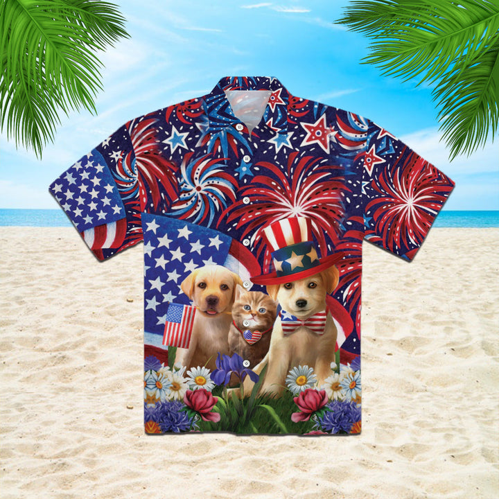 Dogs Love American Flag Firework Hawaiian Shirt | For Men & Women | HW327-BehighStyle