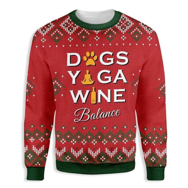 Dogs Yoga Wine Ugly Christmas Sweater | Adult | US2381