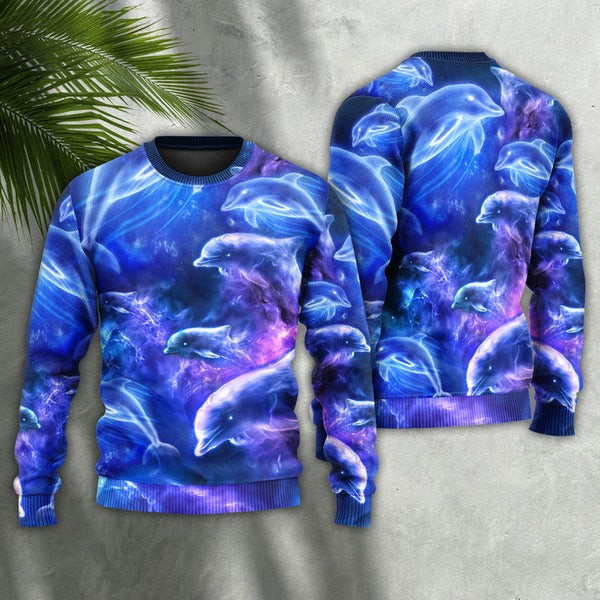 Dolphin Galaxy Neon Glow Ugly Christmas Sweater | Adult | US2419