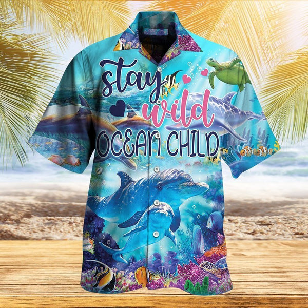 Dolphin Stay Wild Ocean Child Hawaiian Lei Hawaiian Shirt | For Men & Women | HW1558-BehighStyle