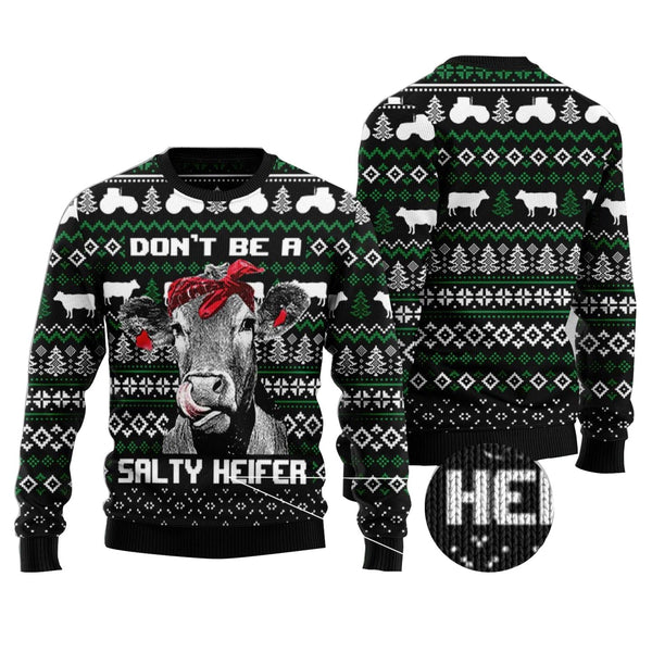 Dont't Be A Salty Heifer Funny Ugly Christmas Sweater | Adult | US2236