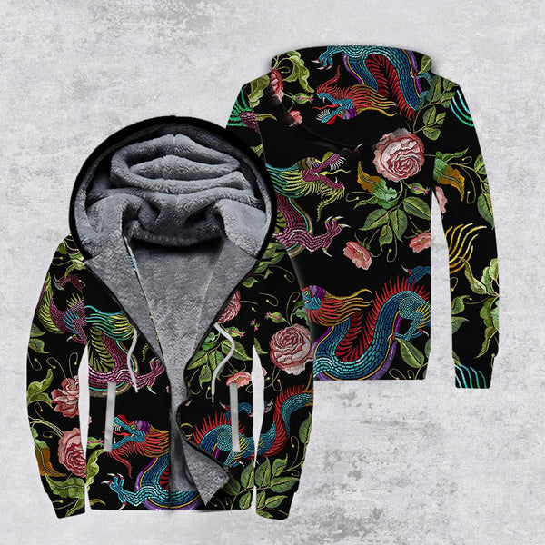 Dragons Flower Pattern Pullover Fleece Zip Hoodie All Over Print | For Men & Women | FZ116-BehighStyle