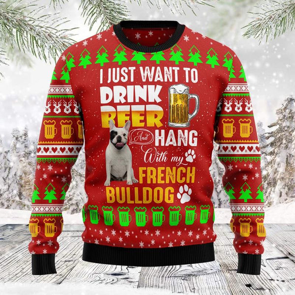 Drink Beer With French Bulldog Ugly Christmas Sweater | For Men & Women | Adult | US1352-BehighStyle