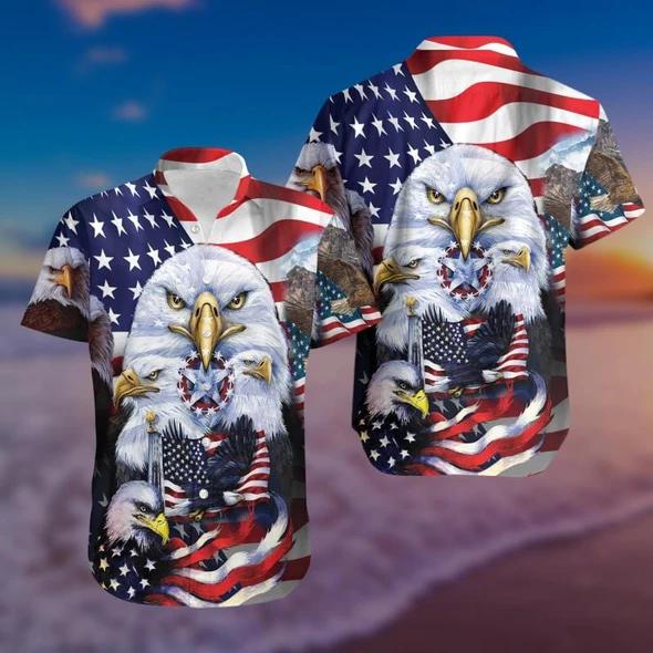 Eagle American And Star Honnor Hawaiian Shirt | For Men & Women | HW1293-BehighStyle