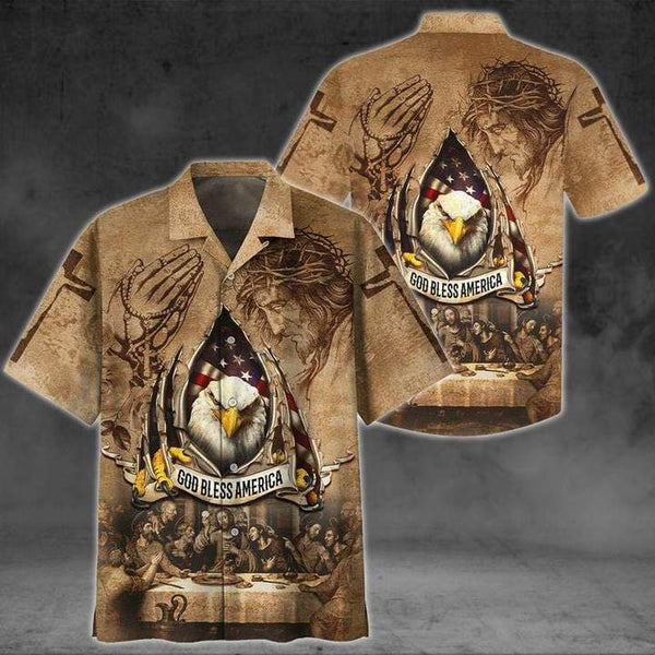 Eagle Patriot God Bless America Hawaiian Shirt | For Men & Women | HW1661-BehighStyle