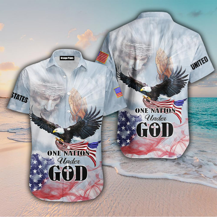 Eagle Patriot One Nation Under God Christian Jesus Hawaiian Shirt | For Men & Women | HW1652-BehighStyle