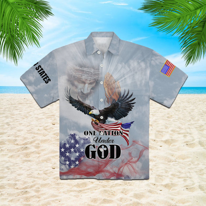 Eagle Patriot One Nation Under God Christian Jesus Hawaiian Shirt | For Men & Women | HW1679-BehighStyle