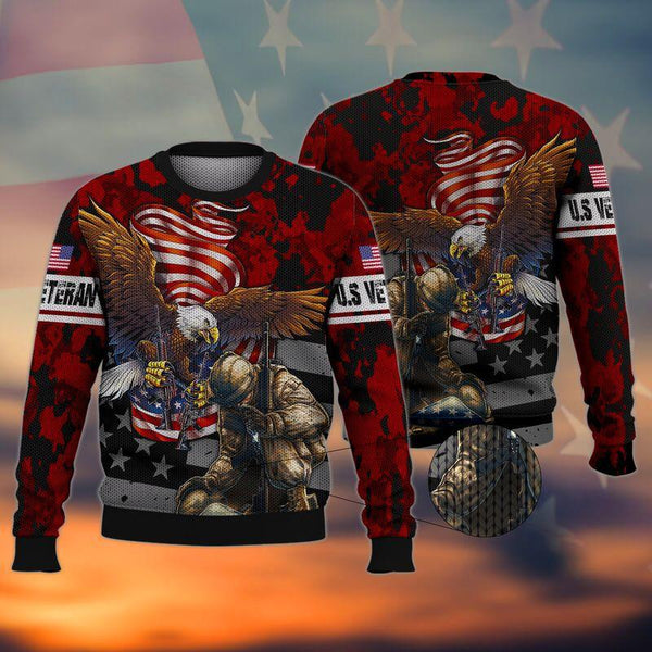 Eagle Veteran Patriot American Flag Ugly Christmas Sweater | For Men & Women | Adult | US1632-BehighStyle