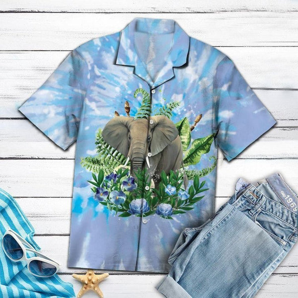 Elephant Blue Tie Dye Aloha Hawaiian Shirt | For Men & Women | HW1477-BehighStyle