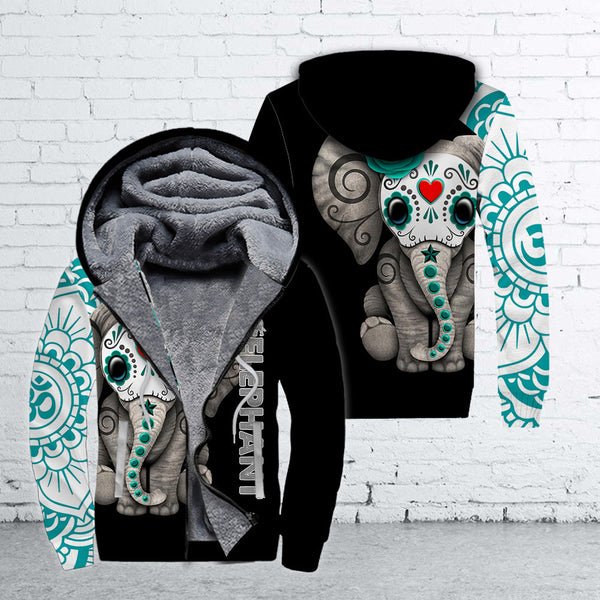 Elephant Flower Fleece Zip Hoodie All Over Print | FZ459