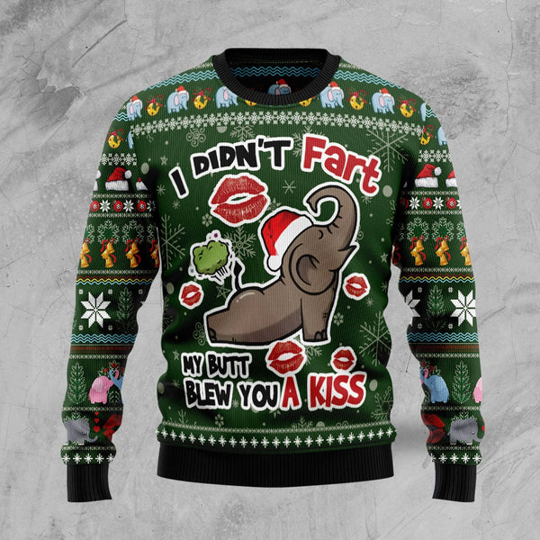 Elephant I Didn’t Fart My Butt Blew You A Kiss Ugly Christmas Sweater | Adult | US1868