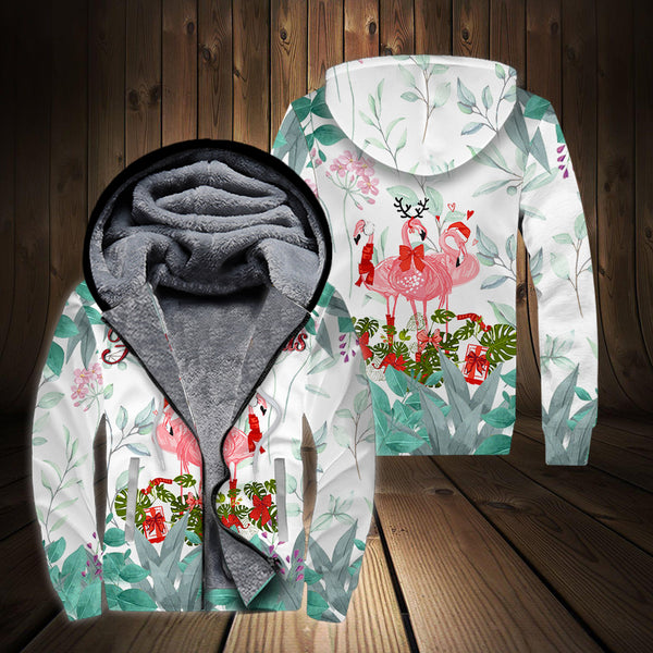 Merry Flamingo On Christmas Day Fleece Zip Hoodie All Over Print | FZ232