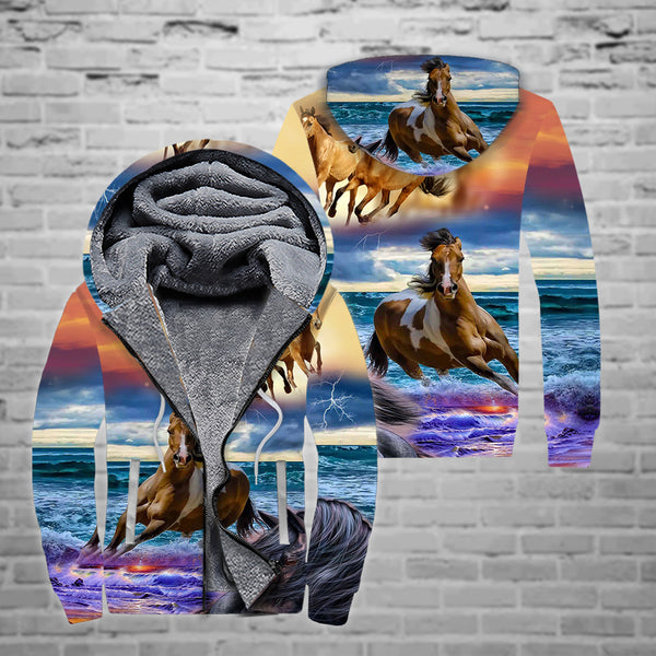 Horse Sherpa Fleece Zip Hoodie All Over Print | FZ684