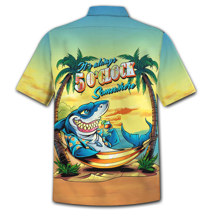 Famille – Shark On The Beach Aloha Hawaiian Shirt | For Men & Women | HW474-BehighStyle