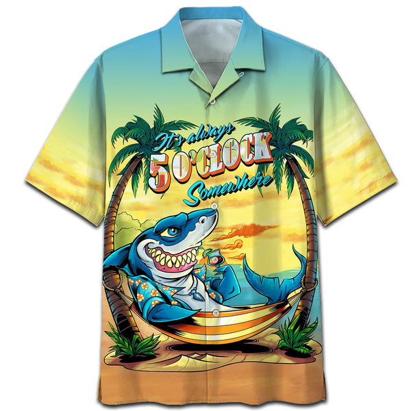 Famille – Shark On The Beach Aloha Hawaiian Shirt | For Men & Women | HW474-BehighStyle