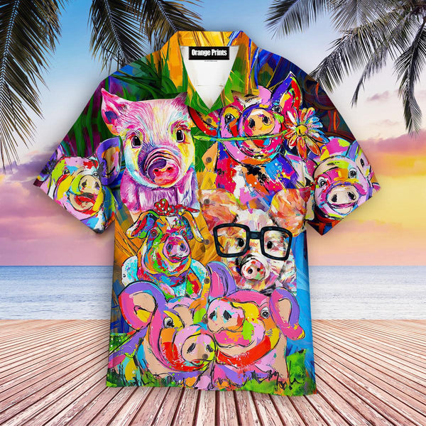 Farm Pig Colorful Awesome Abstract Hawaiian Shirt | For Men & Women | HW2431-BehighStyle