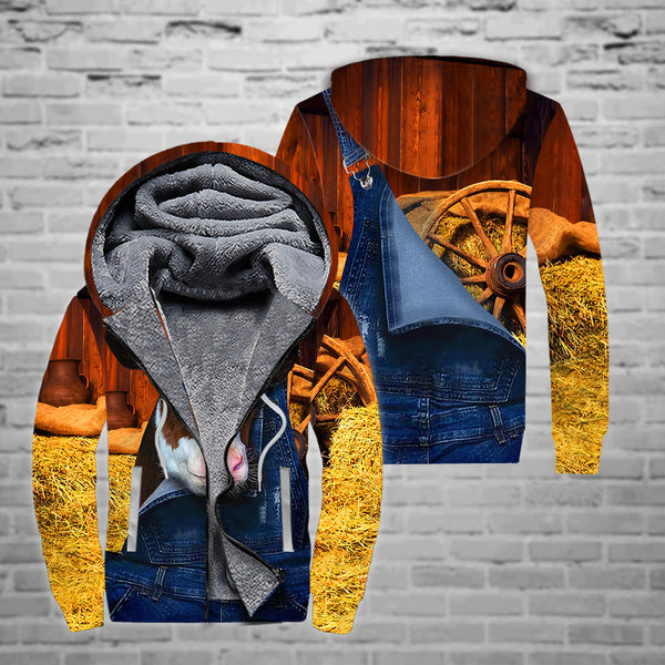 Farmer Cow Fleece Zip Hoodie All Over Print | FZ326