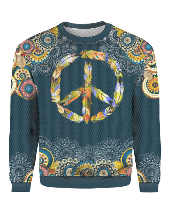 Feather Peace Sign Ugly Christmas Sweater | For Men & Women | UH2036